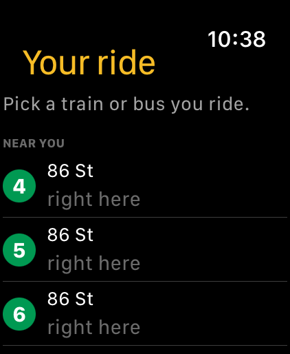 Actual OliveGo setup: nearby 4, 5 and 6 subway lines at 86 St